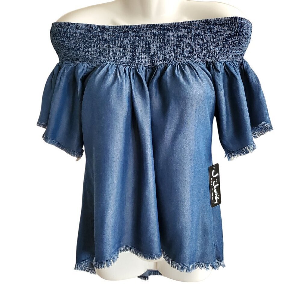 DENIM OFF THE SHOULDER SMOCK TOP SIZE MED